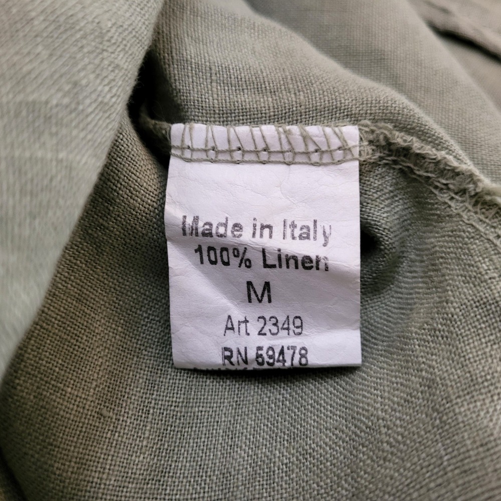 Terzo Millennio of Italy Sage Green 100% Linen Belted Flutter Sleeve Sundress M - Picture 5 of 7